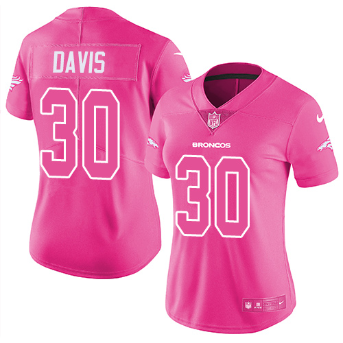 Nike Broncos #30 Terrell Davis Pink Women's Stitched NFL Limited Rush Fashion Jersey - Click Image to Close